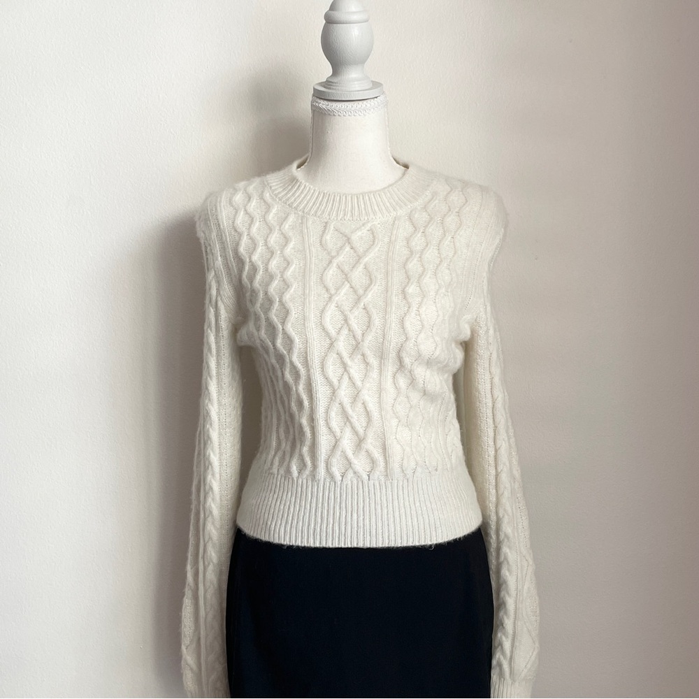 Favorite Daughter The Cable Pullover Sweater XS White Froth Wool Cashmere Luxury - Picture 5 of 12